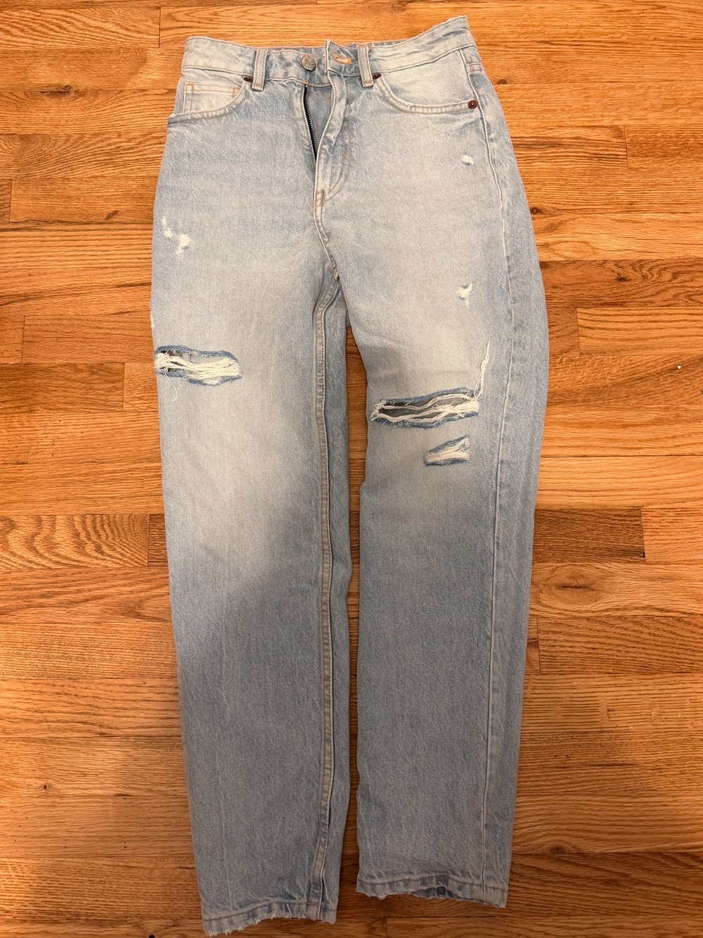 Zara Light Blue Distressed High Rise Jeans